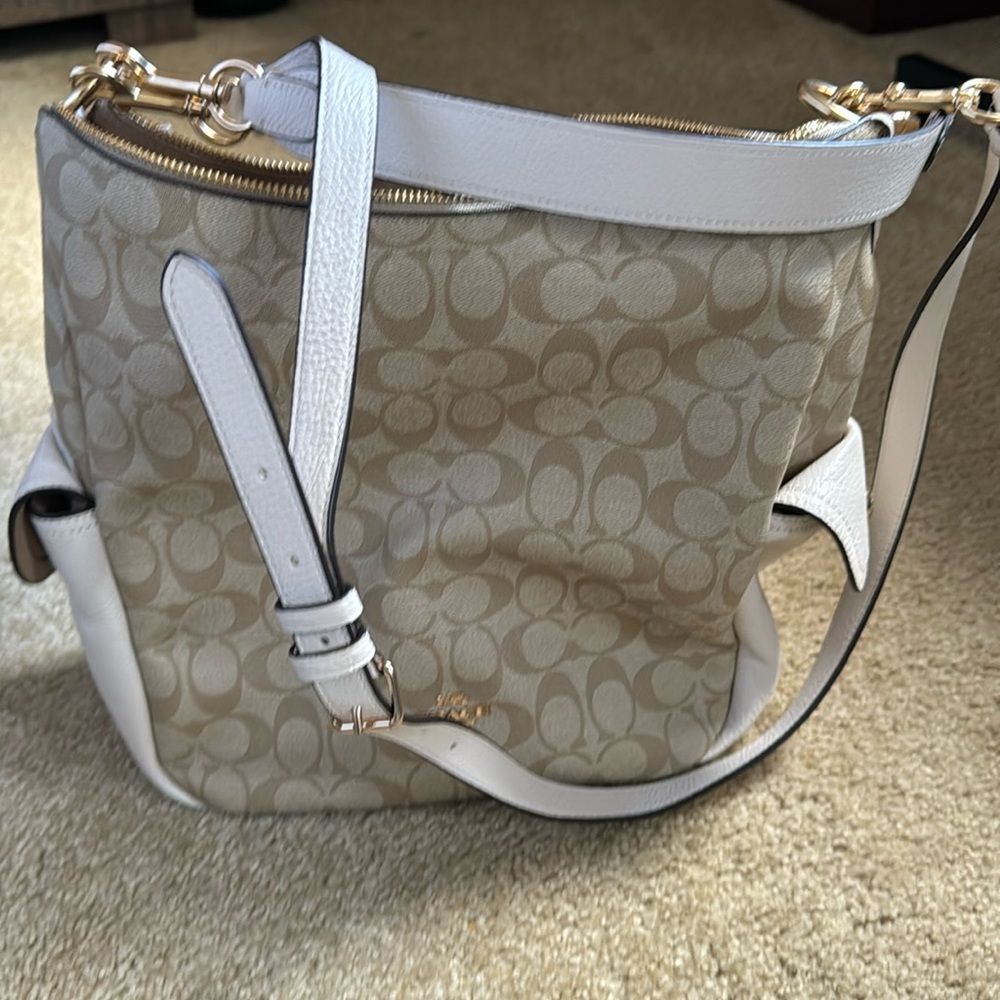 Coach Pennie Gold Light Khaki Chalk Shoulder Bag In Signature Canvas